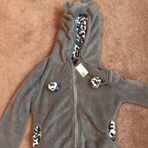 Grey leopard print fleece jacket